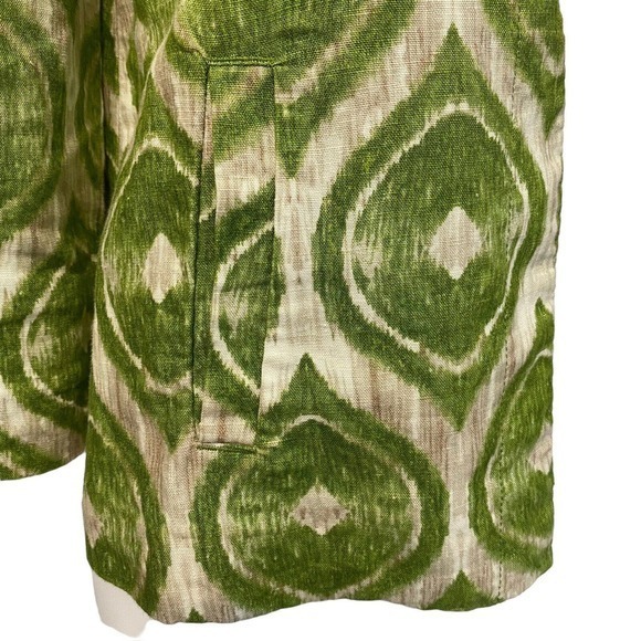 CHICO'S Women's Short Jacket Size 1 US Medium 100% Linen Lime Green Ikat Pattern - Picture 3 of 5